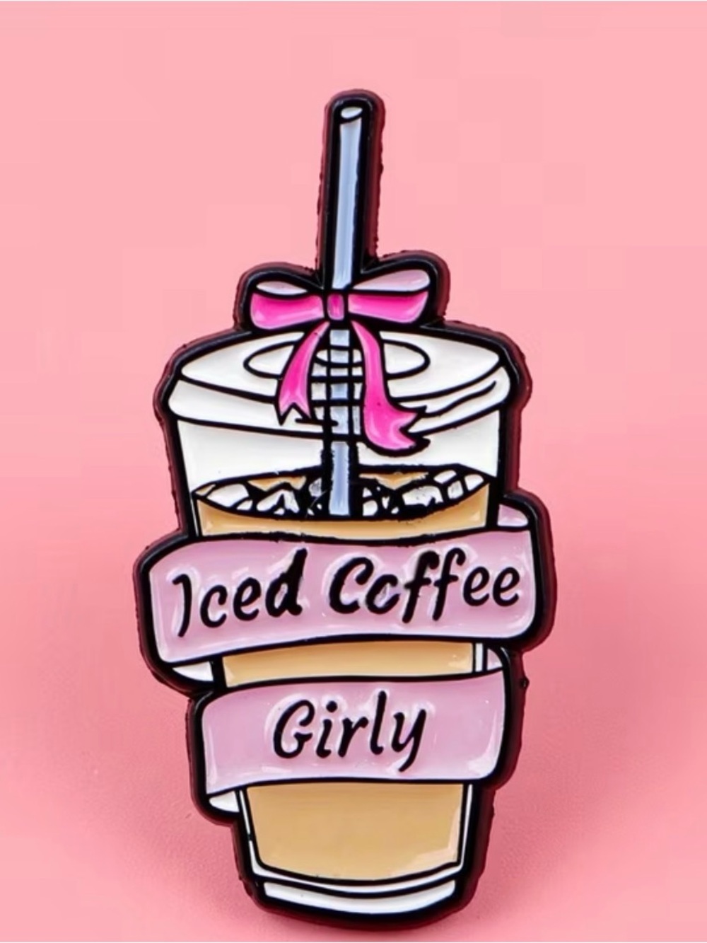 Iced Coffee Girly Enamel Pin - Pink & Cream